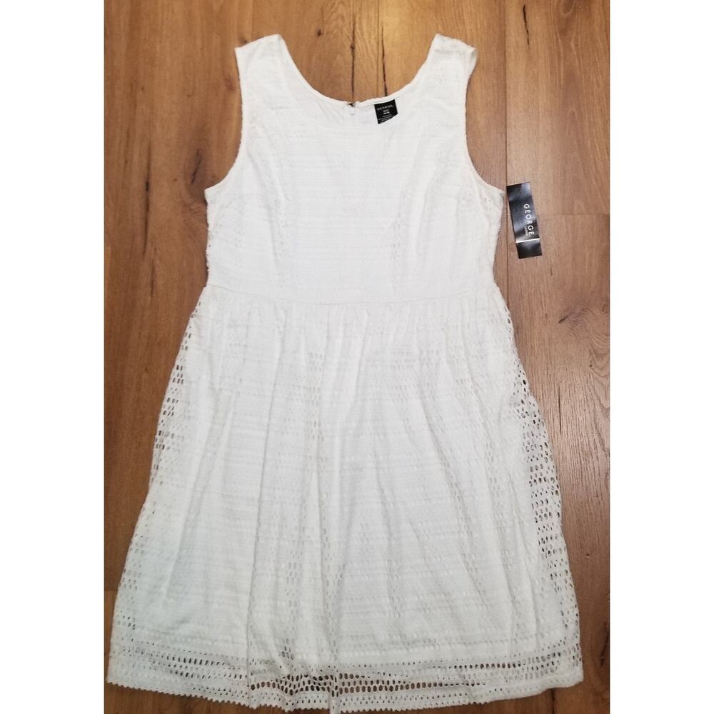 NWT George White Eyelet Lined Sundress Zip Center Back Mini Length SZ XL (16/18)